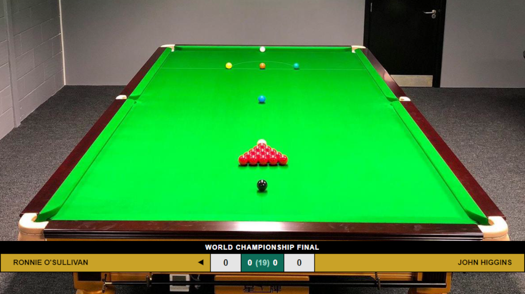 Scoreline overlay on a snooker match